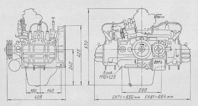 Размеры двигателей ЕА-71 и ЕА-81.